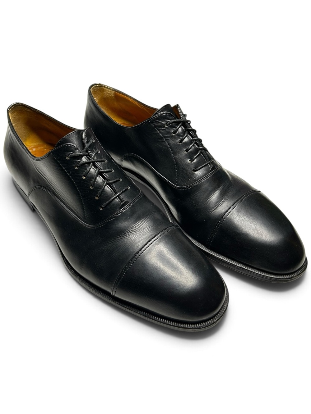 Santoni Black Leather Cap Toe Oxfords Made in Italy Mens 10 D